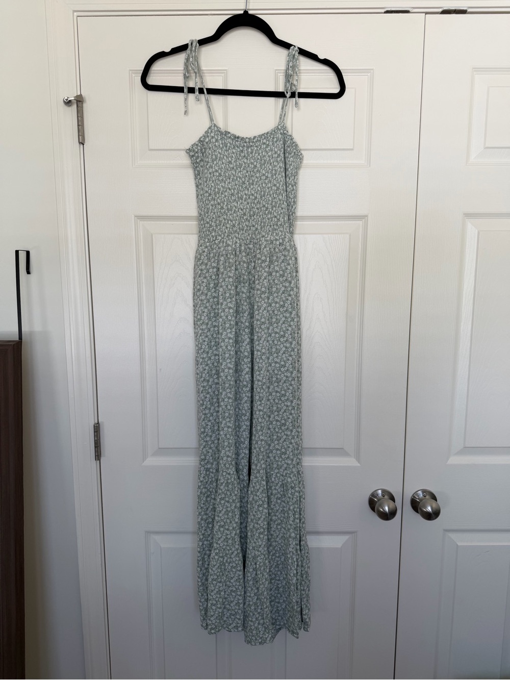 Altar'd State Sage Floral Smocked Tie-Shoulder Jumpsuit